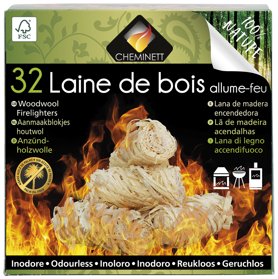 PowerFlame Allume feu en Laine de bois naturel pour cheminées - 550g –  Jardin-Confort SA